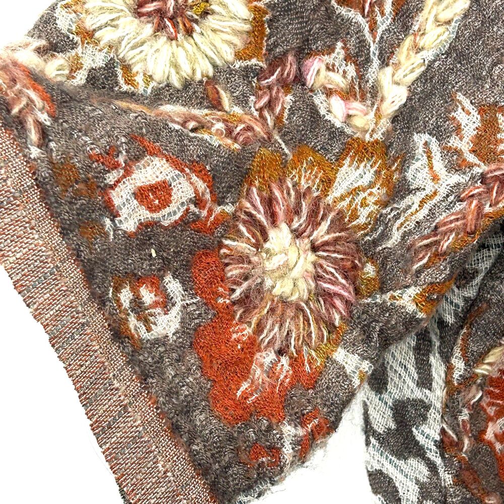 Soft Surroundings Womens S/M Pasha Pumpkin Wool Leopard Cardigan Fringe Boho - Picture 10 of 13